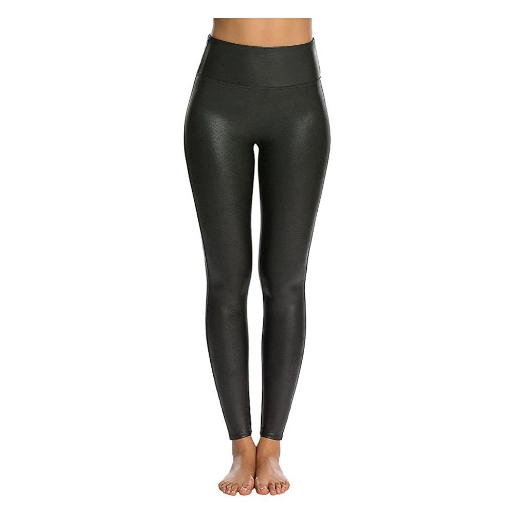 SPANX High Rise Seamless Faux Leather Leggings in Black